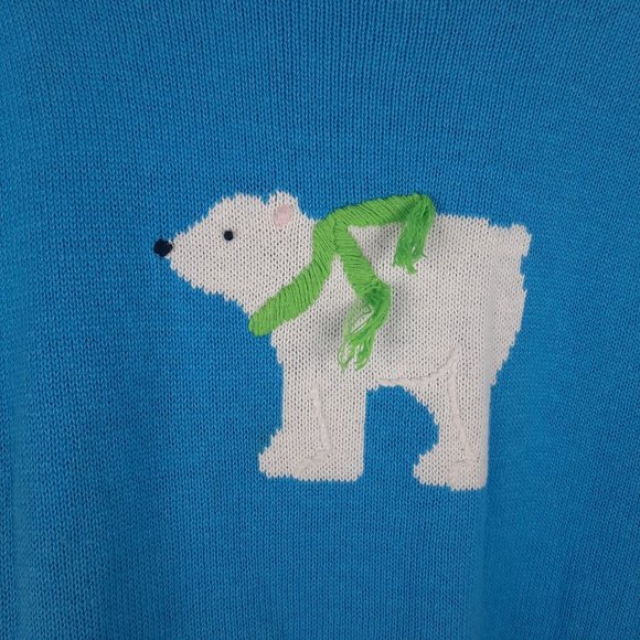 Quacker Factory Polar Bear Scarf Sweater Blue Green - Picture 5 of 6